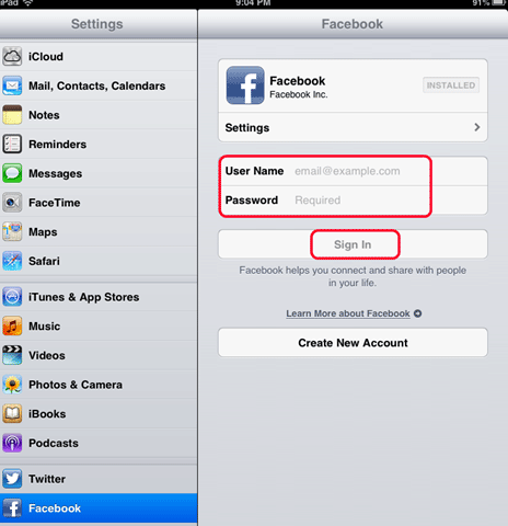 iOS Facebook Settings